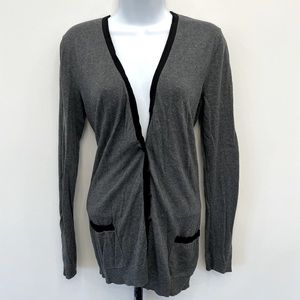 Ann Taylor LOFT Gray cardigan sweater with black trim size large